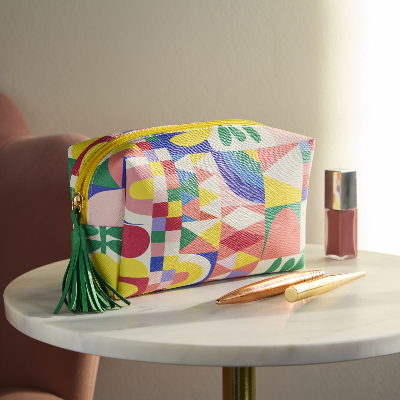 Folk Collage Multi Color Quilted Zip Pouch 7" x 2.5" x 4.5" by Ampersand Design Studio thumbnail