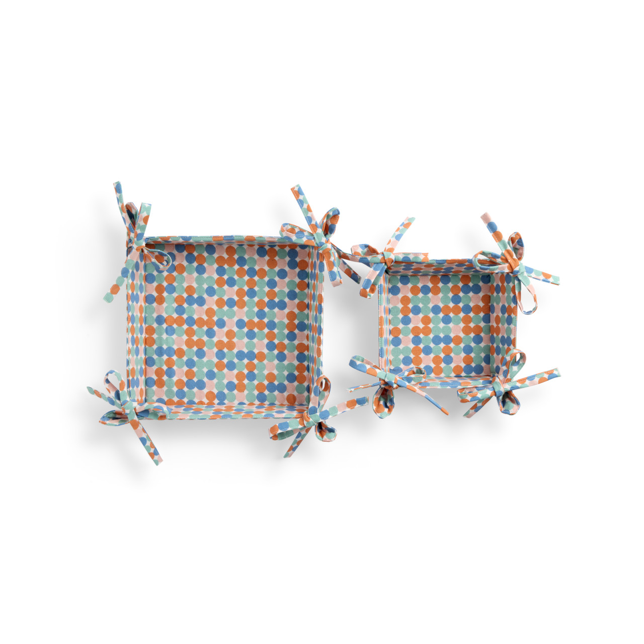 Set of 2 Light Blue Checkered Dots Fabric Trays Large: 8"sq., Small: 5"sq. by Ampersand Design Studio thumbnail