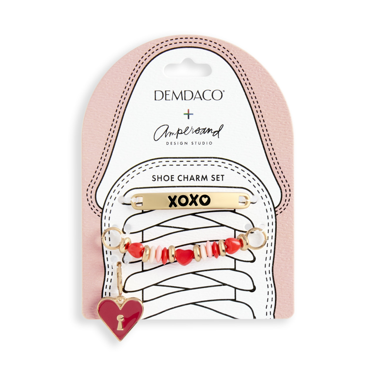 Set of 3 XOXO Heart Gold and Red Shoe Charms Long 2.5", Short 1.5" by Ampersand Design Studio thumbnail
