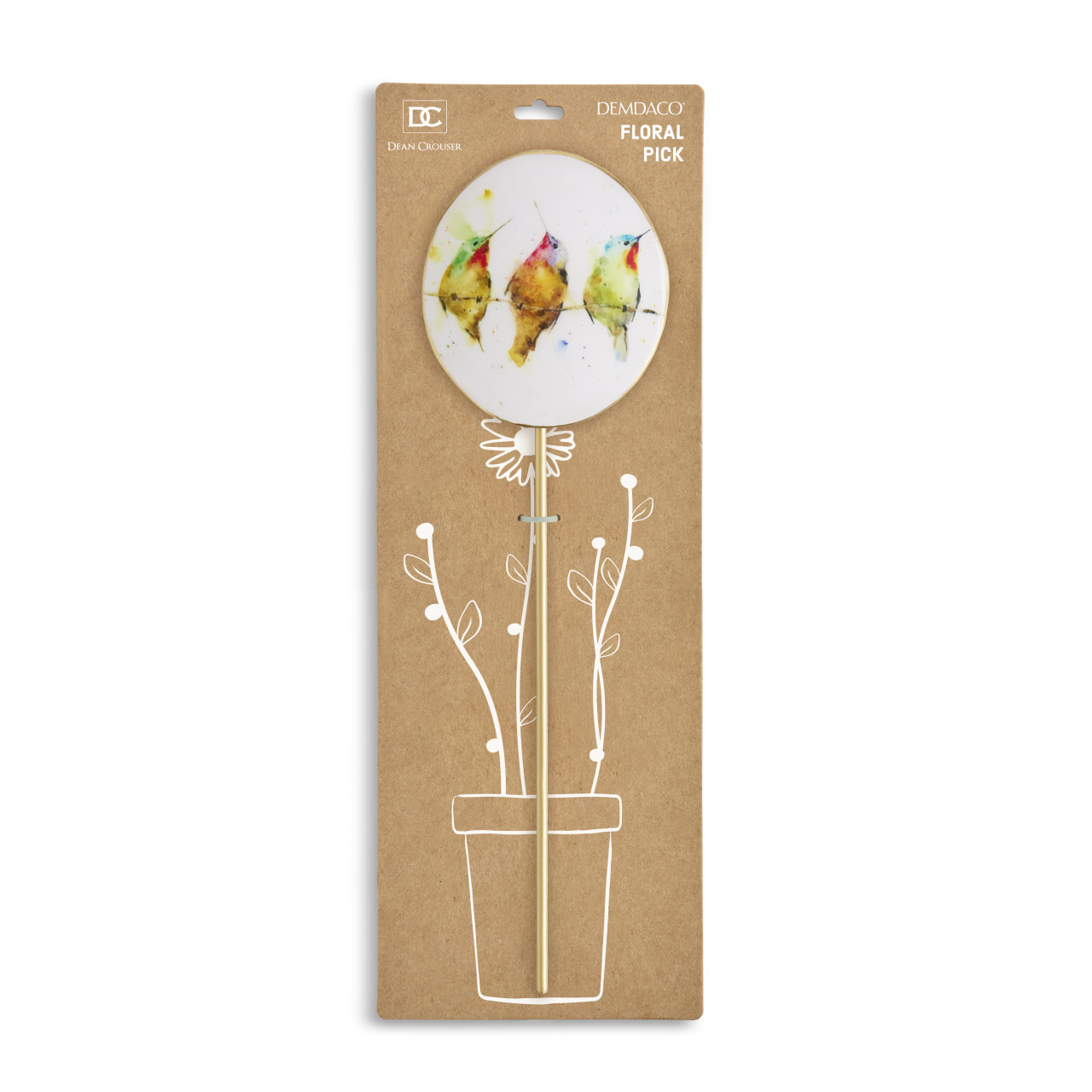Hummers on a Wire Yellow Floral Pick 4" x 12" by Dean Crouser thumbnail