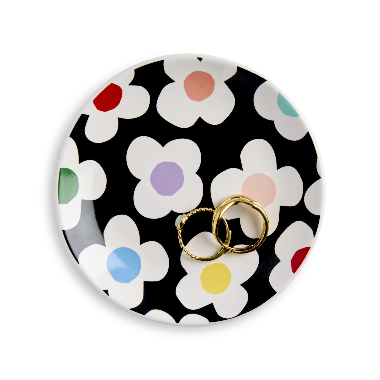Floral Toss Black and White Trinket Dish 4" by Ampersand Design Studio thumbnail
