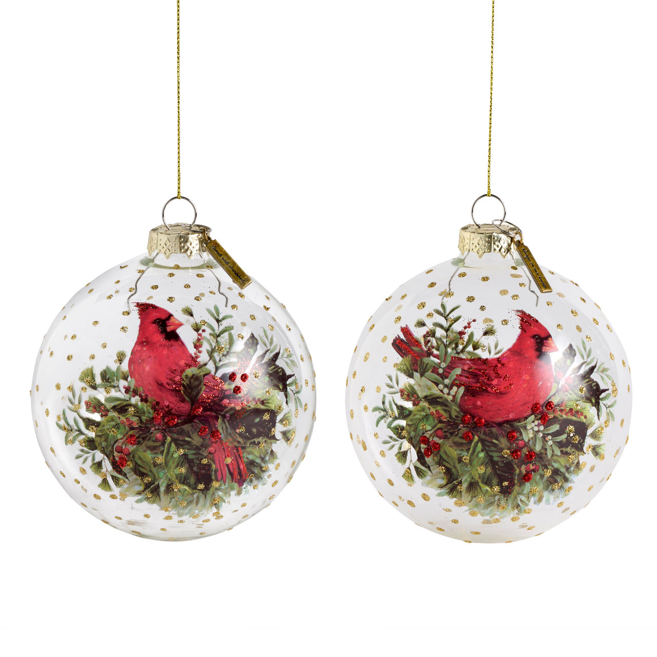Clear Cardinal Round Glass Ornaments - 2 Assorted thumbnail