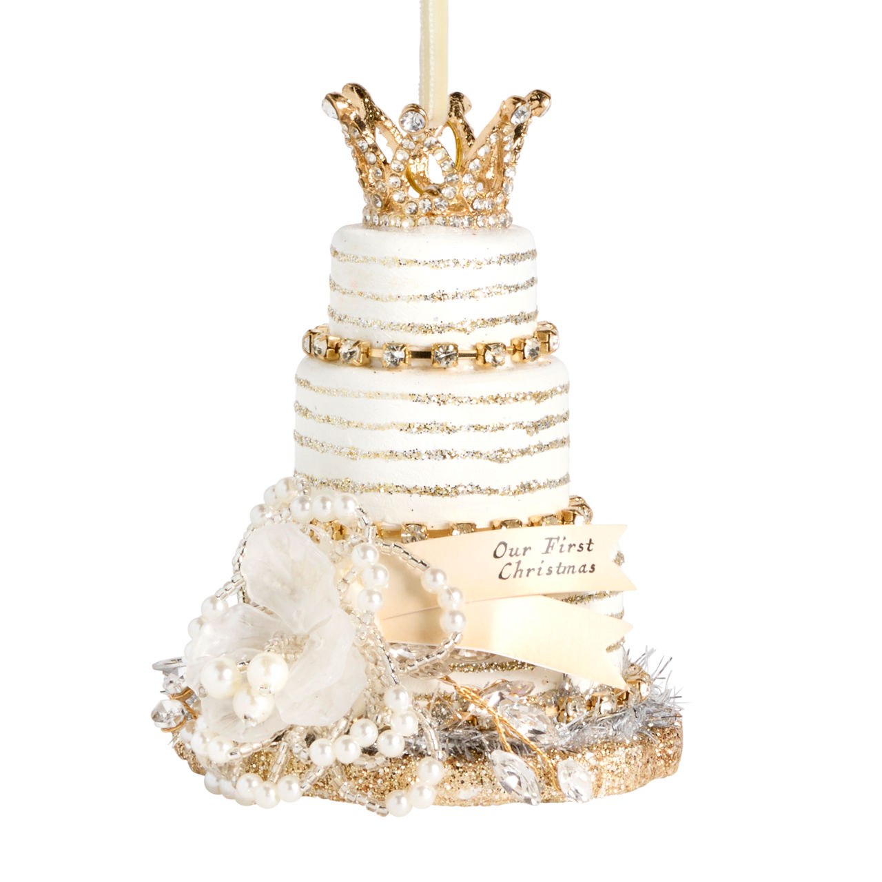 Sparkling Nutcracker Collection Our First Christmas Wedding Cake Glitter Ornament thumbnail