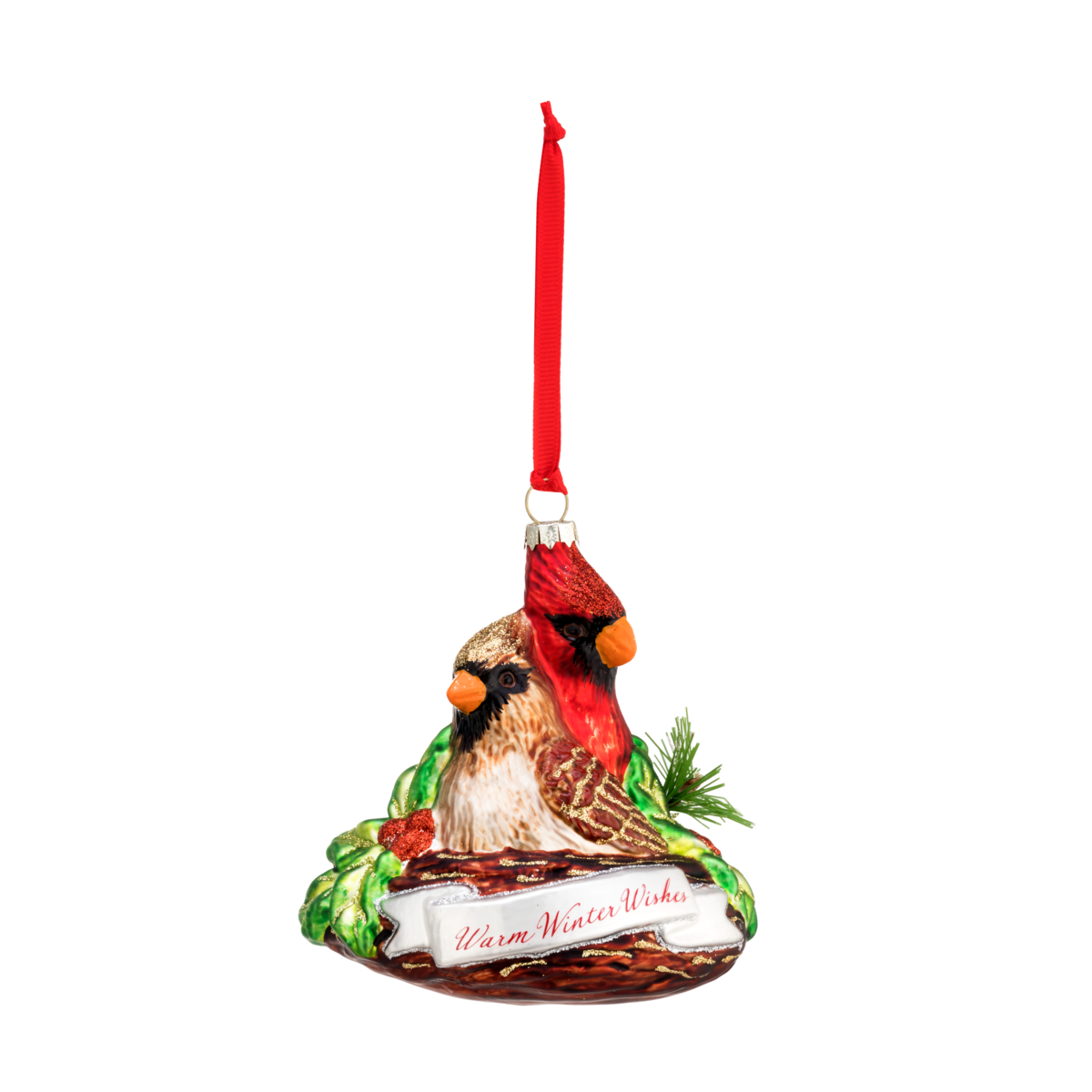 Blown Glass Cardinal Nest Ornament