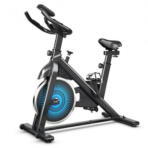 Indoor Silent Belt Drive Adjustable Resistance Cycling Stationary Bike-Blue - Color: Blue