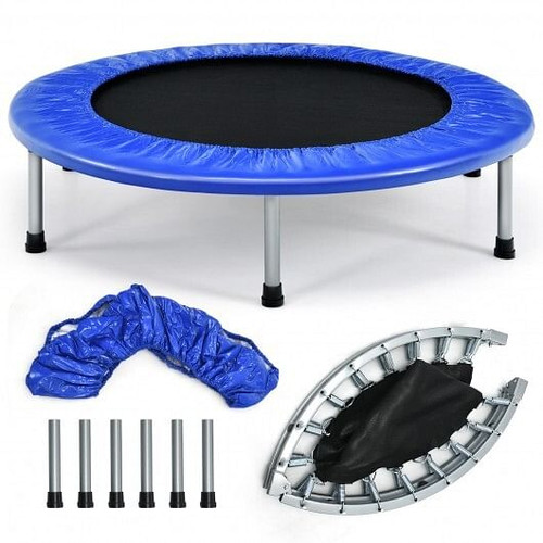 38 Inch Mini Folding Trampoline Portable Leisure Fitness Backboard-Blue - Color: Blue