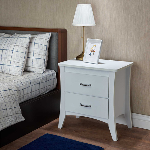 25" White Two Drawers Nightstand