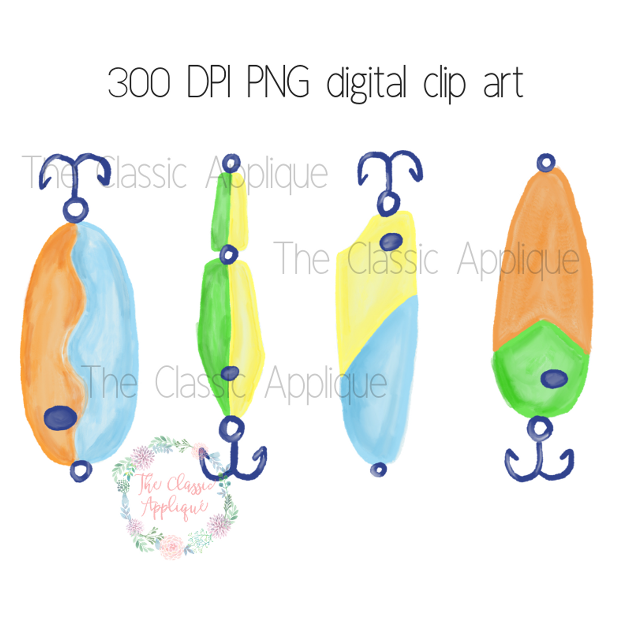 Summer fishing lures printable PNG digital clip art file by The Classic  Applique