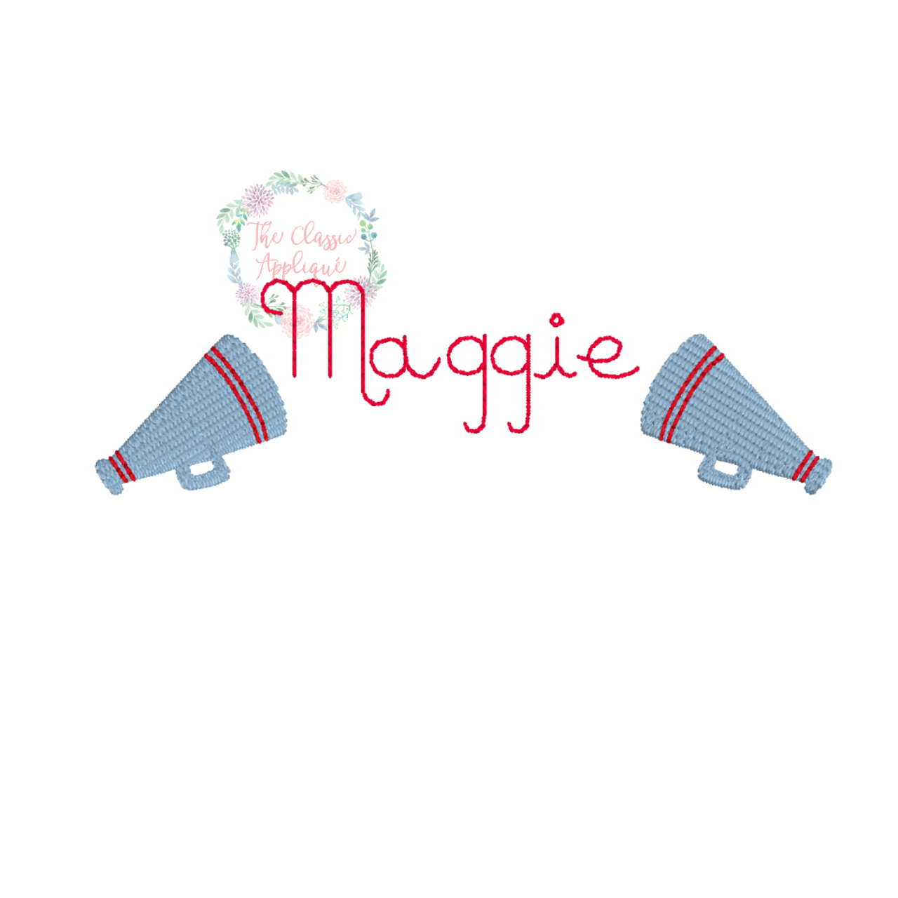 Cheerleading megaphone mini fill stitch machine embroidery design file by The Classic Applique cheerleading-megaphone-mini-fill-stitch-machine-embroidery-design-file-by-the-classic-applique