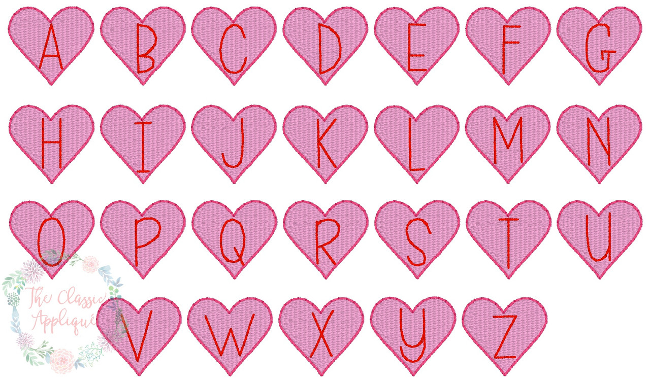 Valentine's Day mini fill stitch heart monogram font machine embroidery ...