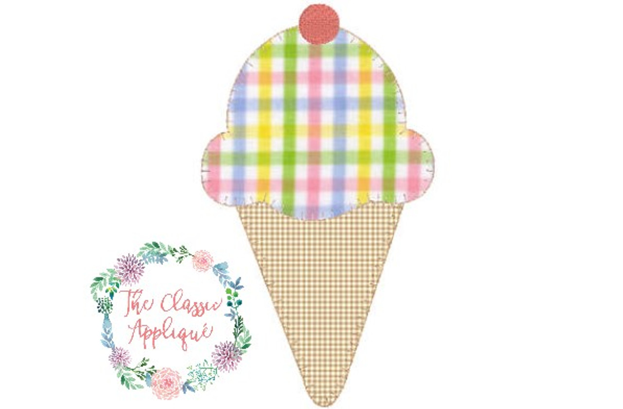 Applique Ice Cream Cone Double Scoop and Cherry Machine Embroidery Des