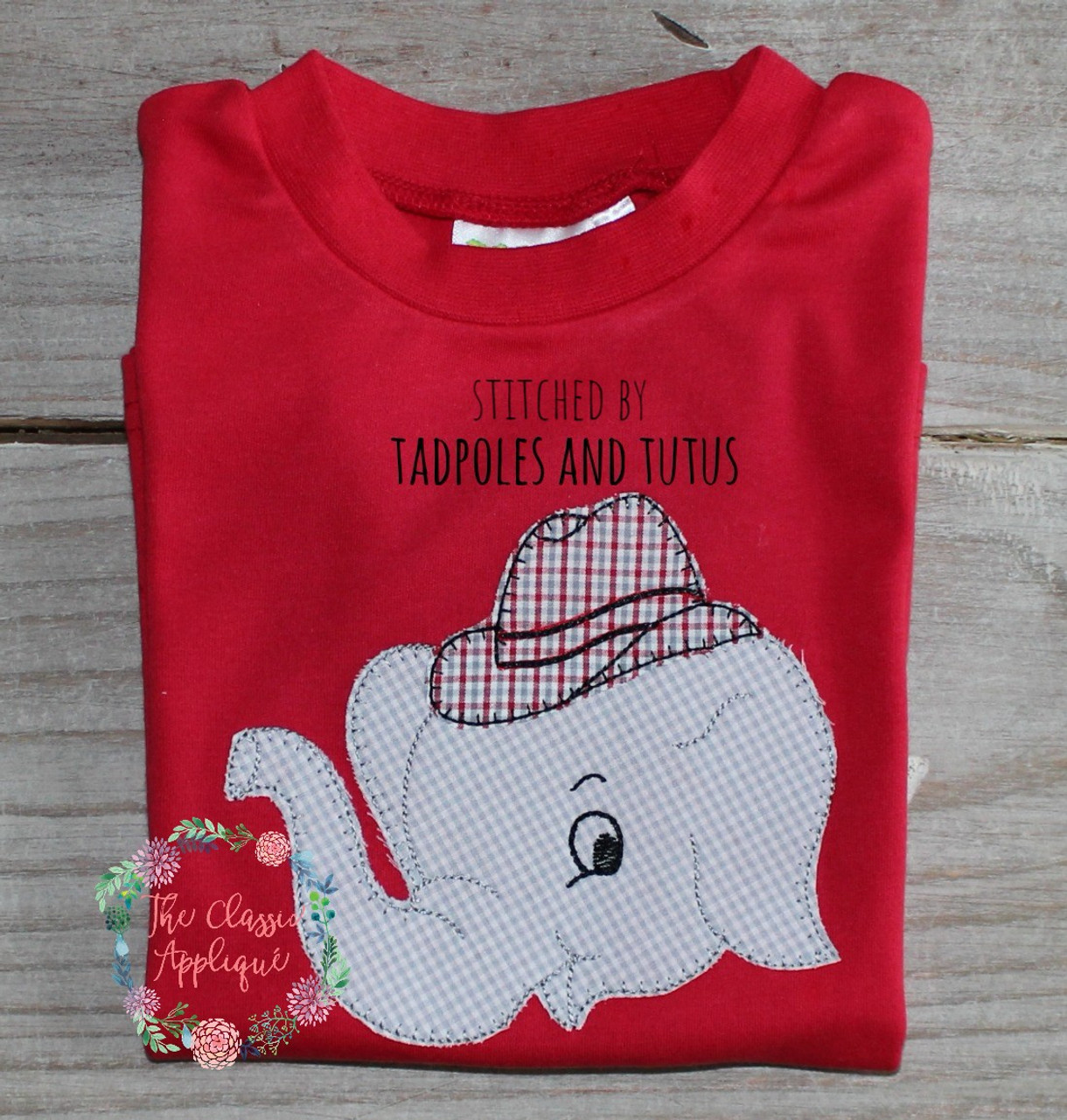 Elephant with hat blanket stitch applique embroidery design