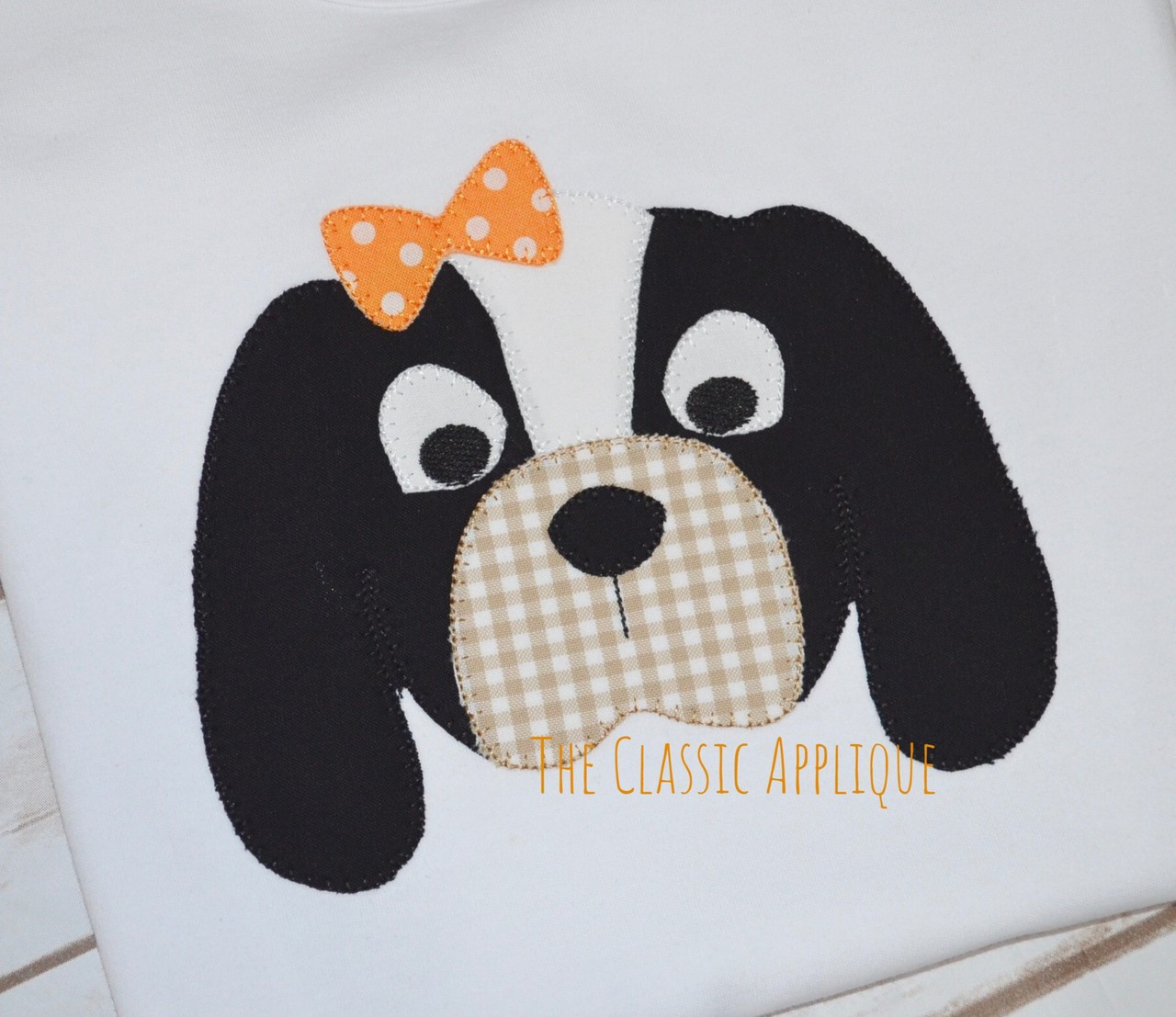 girl hound dog with bow blanket stitch vintage style applique machine