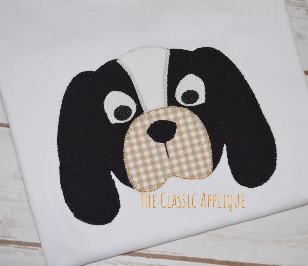 Hound dog with bow blanket stitch vintage style applique machine
