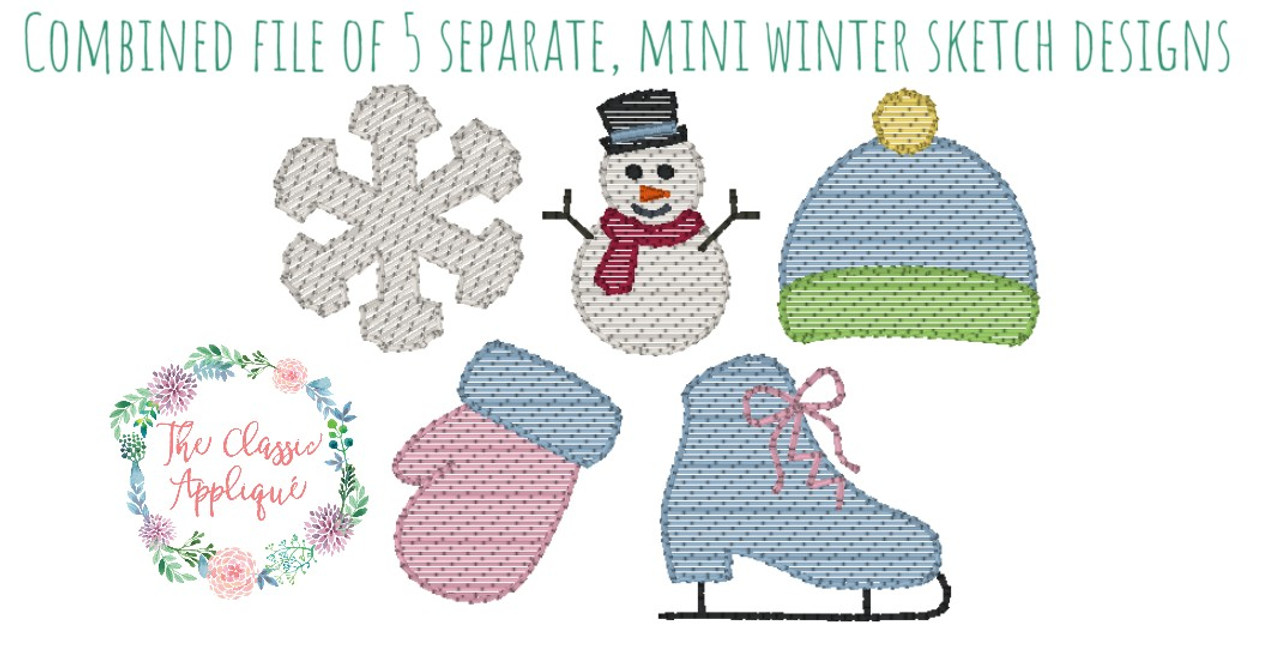 Combined file of 5 separate, individual sketch winter designs - The Classic Applique combined-file-of-5-separate-individual-sketch-winter-designs-the-classic-applique