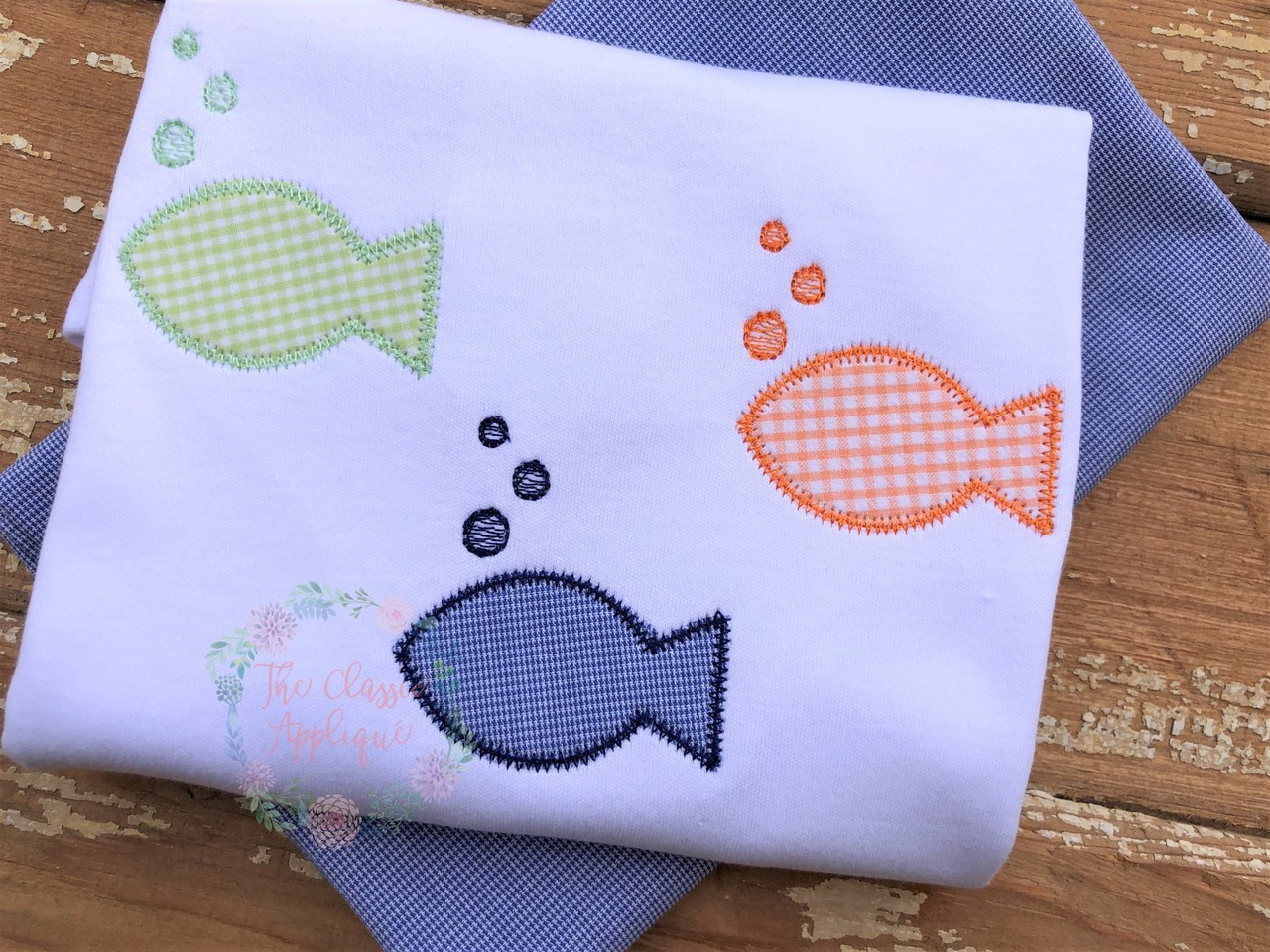 Fishing Boy Trio Fish Zig Zag Applique Machine Embroidery Design