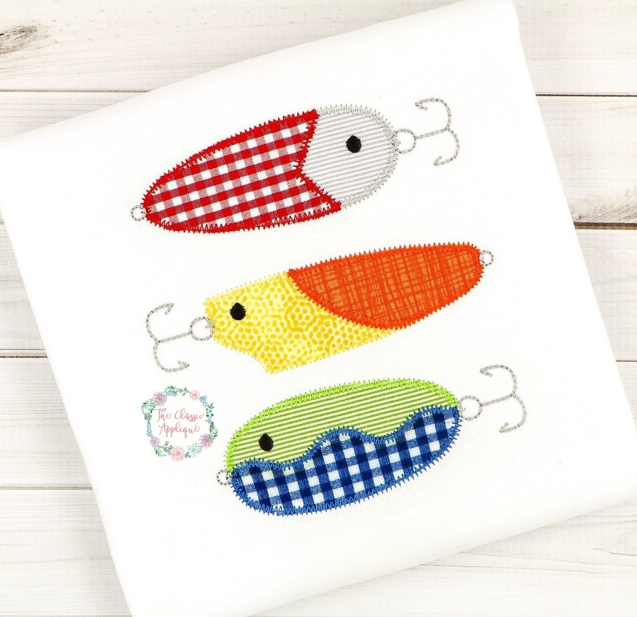 Fishing Lure Trio Zig Zag Applique Machine Embroidery Design File