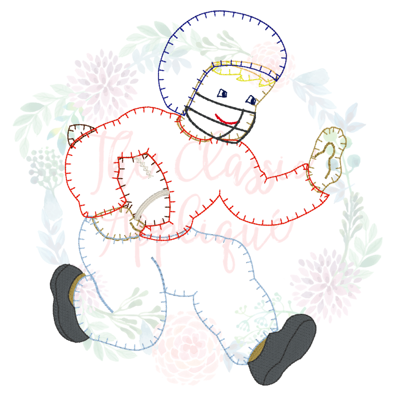 Football player blanket stitch applique machine embroidery design file