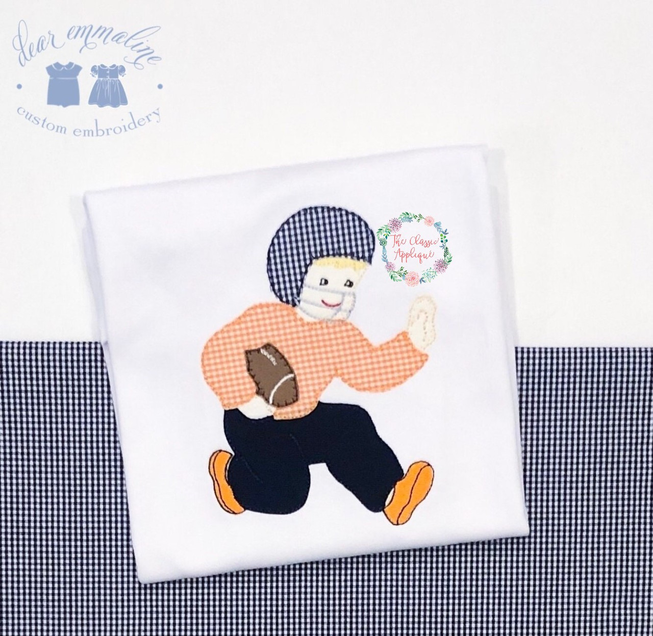 Football player blanket stitch applique machine embroidery design file
