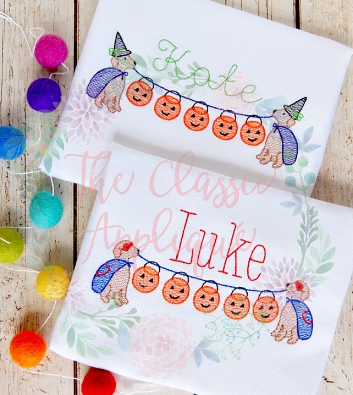 Dog halloween witch bunting sketch light fill quick stitch machine ...