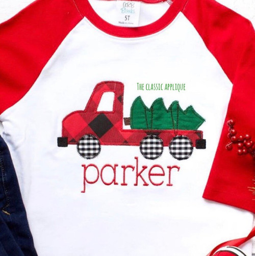 Flatbed truck with Christmas tree zig zag applique Flatbed truck with Christmas tree zig zag applique