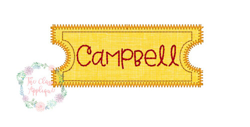 Ticket zig zag applique name frame