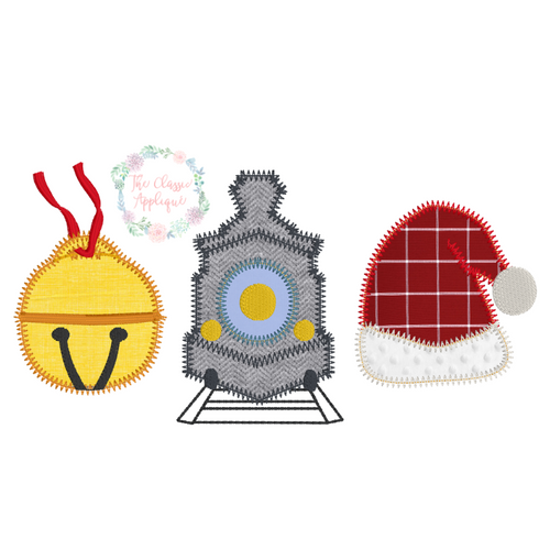 Bell, train, Santa hat zig zag applique trio Bell, train, Santa hat zig zag applique trio