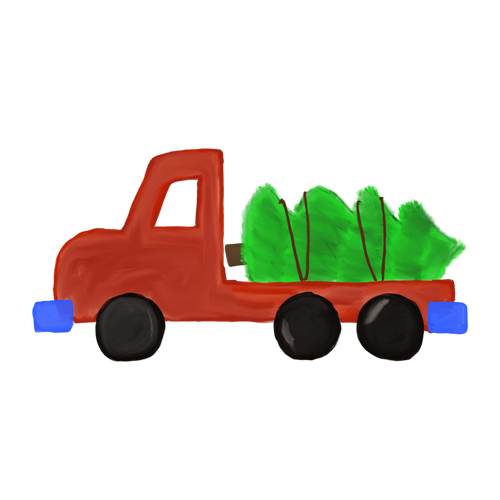 Flatbed truck with Christmas tree watercolor PNG digital clip art  Flatbed truck with Christmas tree watercolor PNG digital clip art