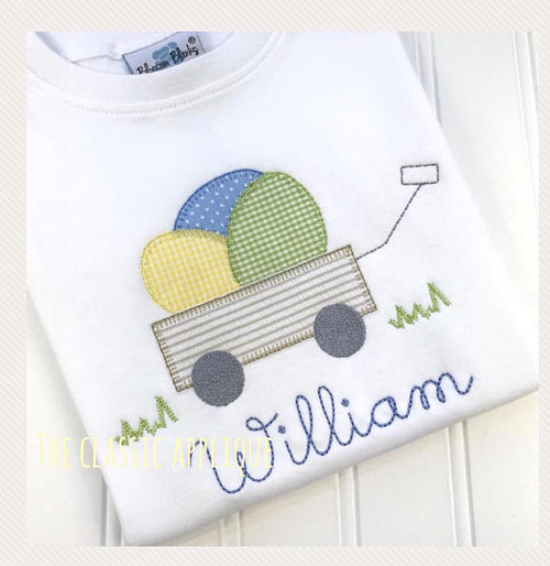 Easter eggs in a wagon blanket stitch applique Easter eggs in a wagon blanket stitch applique