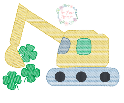 Excavator scooping shamrocks Excavator scooping shamrocks