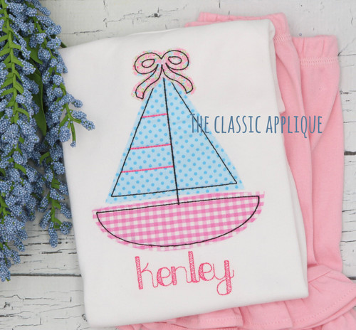 Sailboat with bow bean stitch applique Sailboat with bow bean stitch applique