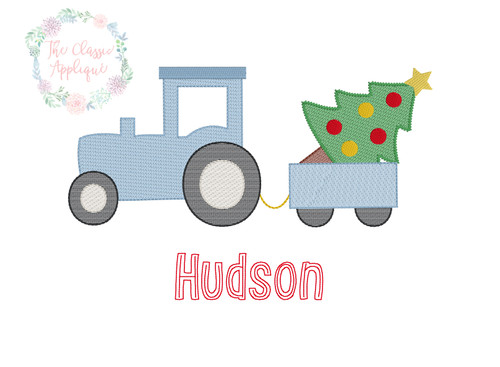 Tractor pulling Christmas tree sketch fill