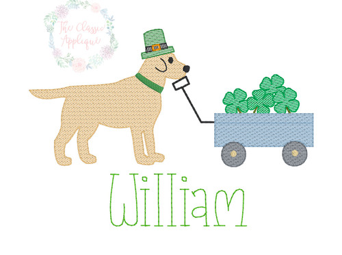 Dog pulling shamrock wagon Dog pulling shamrock wagon