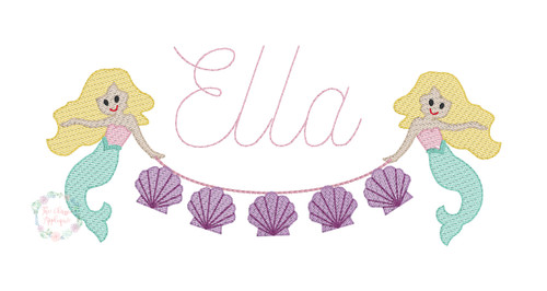 Mermaid holding shells sketch fill trio