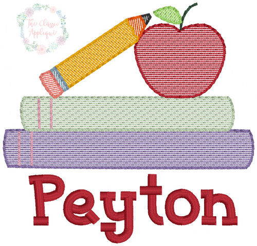 Books with apple and pencil sketch fill Books with apple and pencil sketch fill