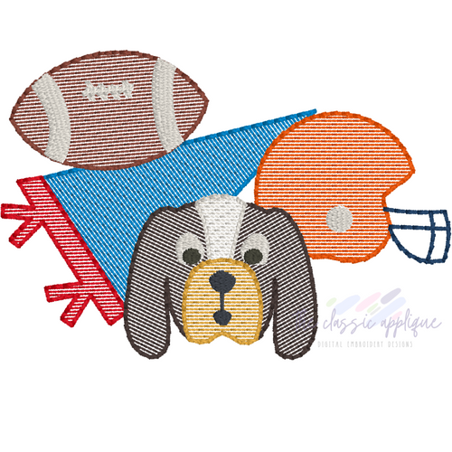 Football equipment with dog sketch fill