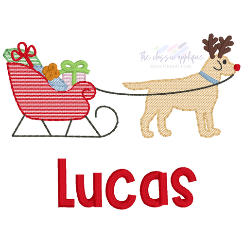 Dog pulling sleigh sketch fill