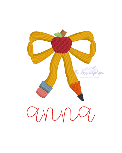 pencil bow mini embroidery
