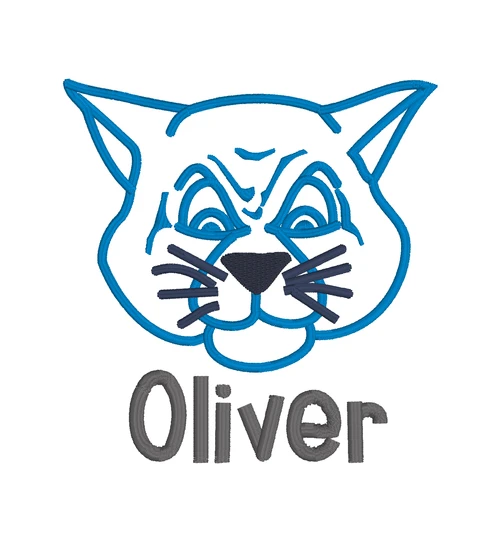 Wildcat face satin stitch outline