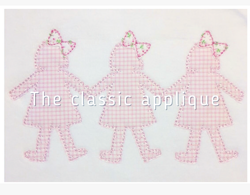 Papergirl dolls with bows blanket stitch applique Papergirl dolls with bows blanket stitch applique