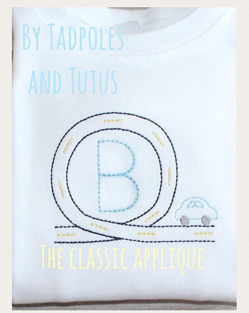 Car on road vintage stitch monogram frame Car on road vintage stitch monogram frame