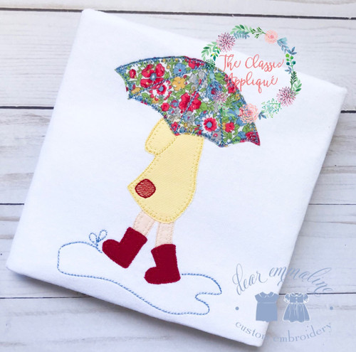 Spring girl with umbrella blanket stitch applique