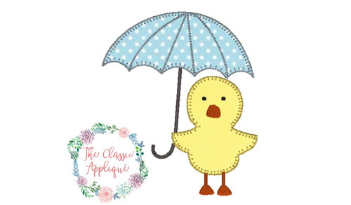 Spring duck with umbrella blanket stitch applique