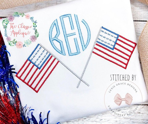 Patriotic crossed flags monogram frame machine embroidery design Patriotic crossed flags monogram frame machine embroidery design