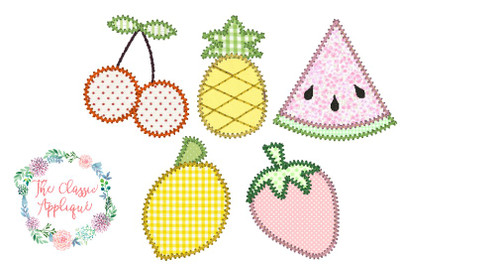 "Build  Your Own Fruit" design with 5 separate zigzag fruit applique designs "Build  Your Own Fruit" design with 5 separate zigzag fruit applique designs