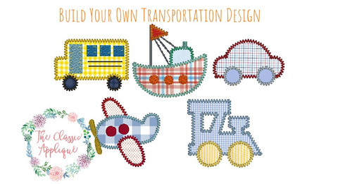 5 separate zig zag appliques to Build Your Own Transportation embroidery design 5 separate zig zag appliques to Build Your Own Transportation embroidery design