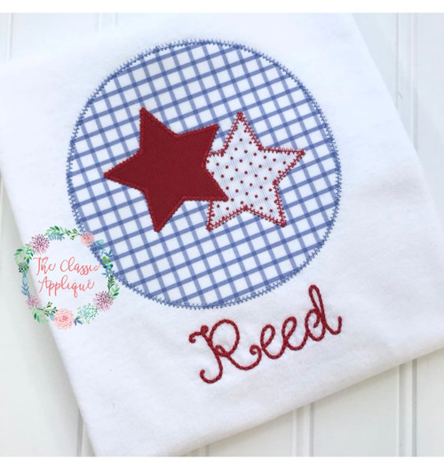 Patriotic circle patch with stars zig zag applique embroidery design