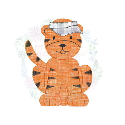 Tiger with visor with separate optional add on baseball and football blanket stitch applique  Tiger with visor with separate optional add on baseball and football blanket stitch applique
