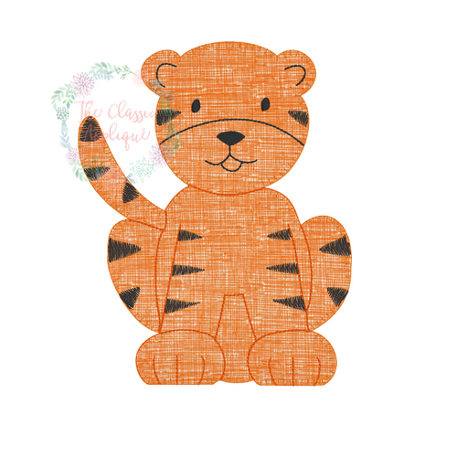 Tiger with separate, optional baseball and football blanket stitch applique Tiger with separate, optional baseball and football blanket stitch applique
