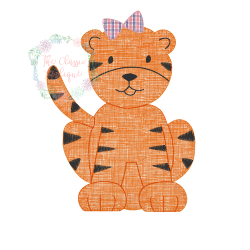 Tiger with bow and separate, optional baseball and football add on blanket stitch applique Tiger with bow and separate, optional baseball and football add on blanket stitch applique